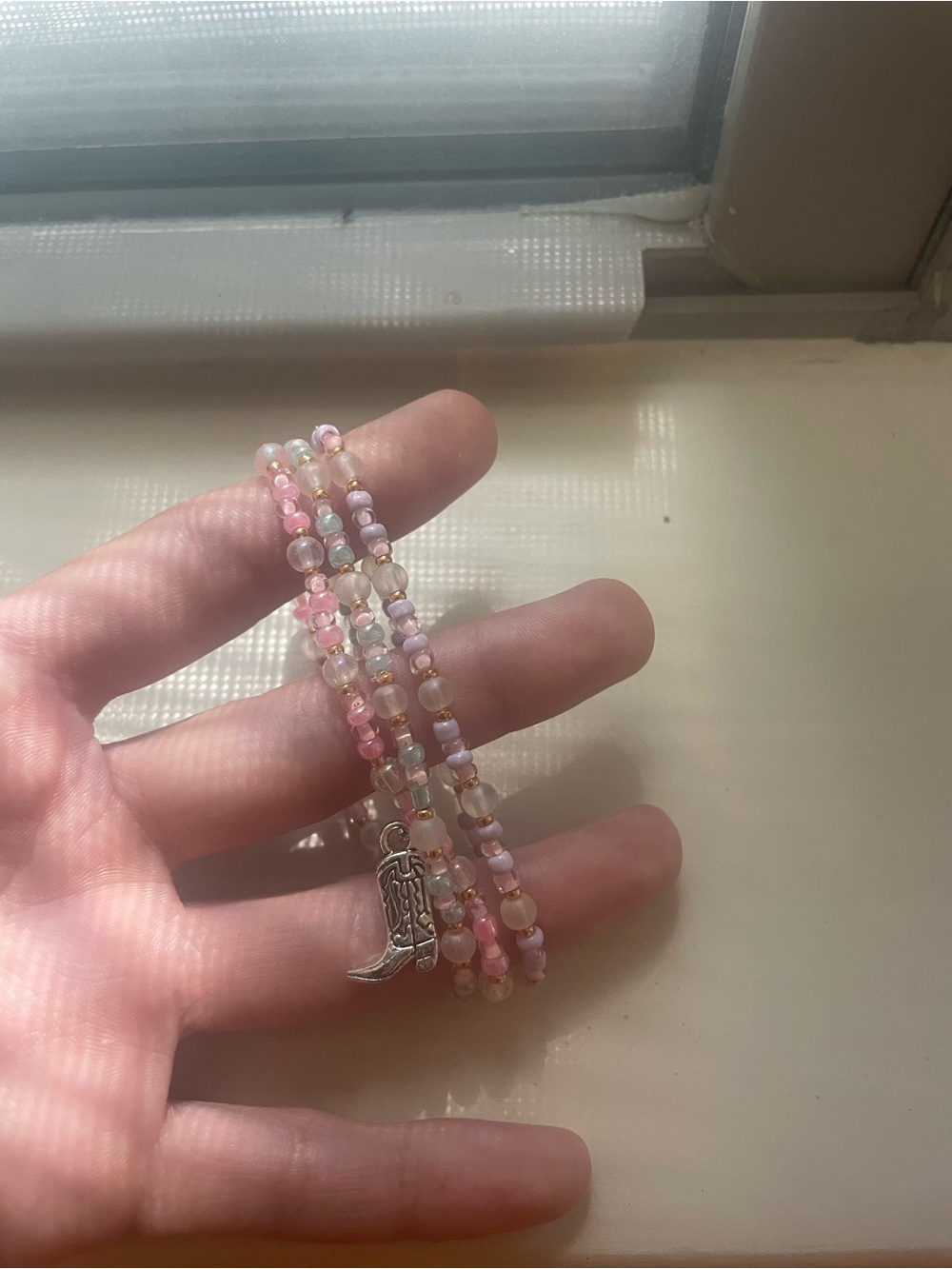Pastel Beaded Stretch Bracelet with Silver Cowgirl Boot Charm enewton dupe